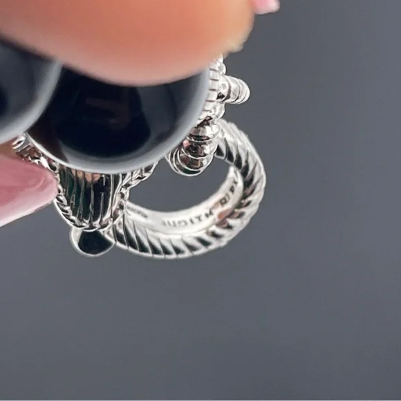 Judith Ripka Heavy 10mm Onyx Bead Necklace Sterling Silver CZ Center Piece 18” - Picture 7 of 9